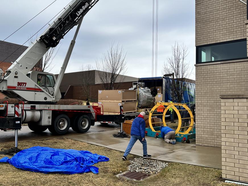 MRI lifted by crane 1