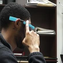 Student doing testing with google glasses
